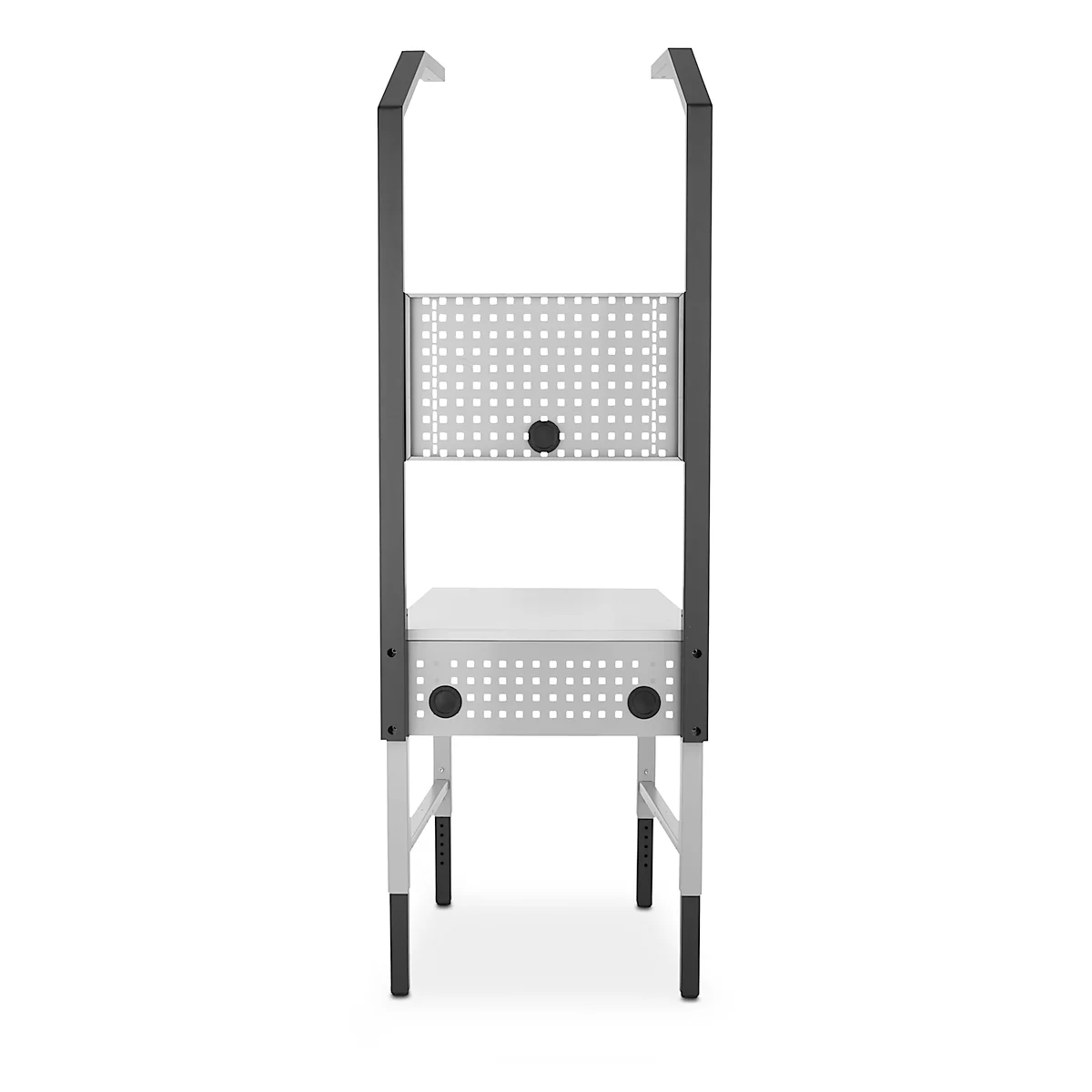 Schäfer Shop Pure Tischaufbau für Arbeitstische AST31, 2 x Aufbausäulen, 1 x Lochwand, B 750 x H 1615 mm, Stahl, anthrazitgrau/weißaluminium