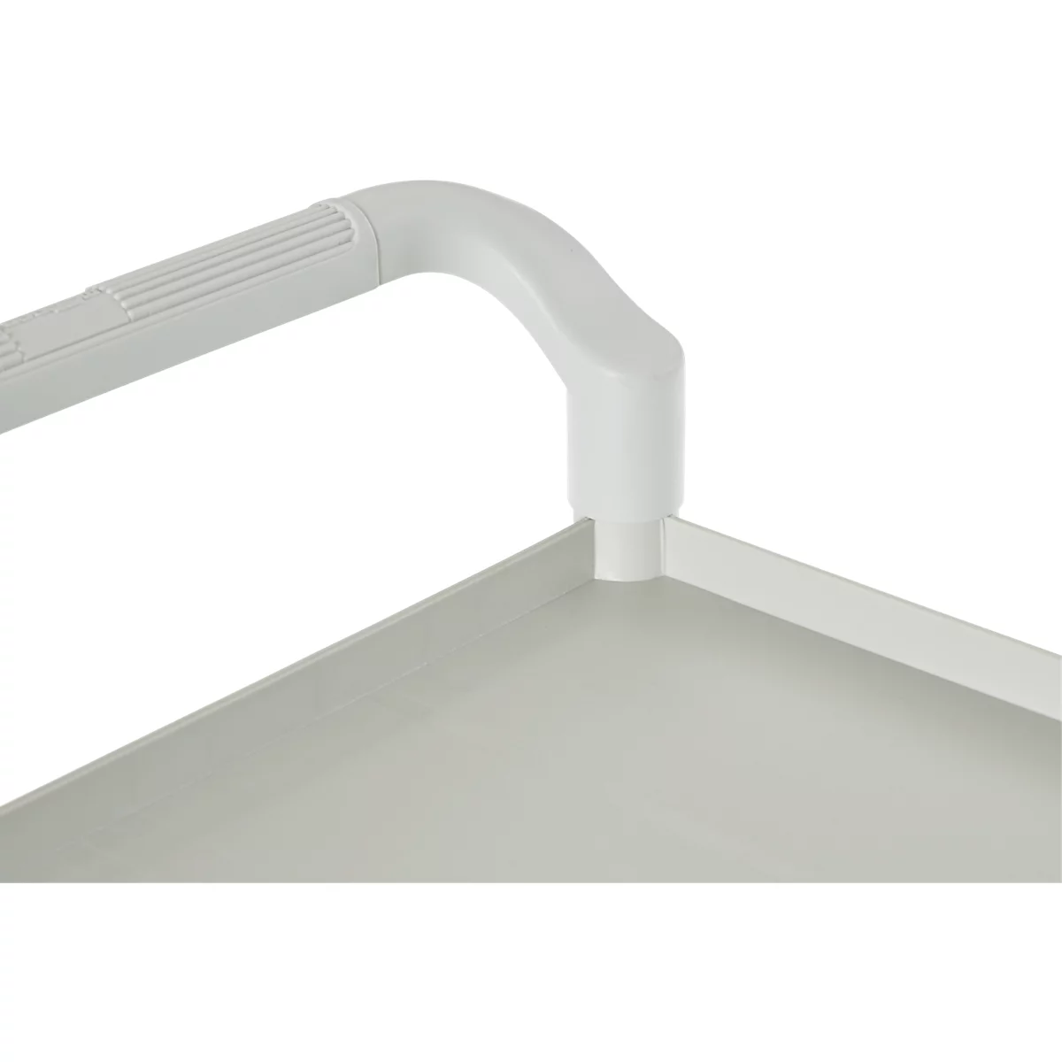 Schäfer Shop Pure Tischwagen, 2 Etagen, bis 200 kg, 2 Schiebebügel, Lenkrollen, Aluminium & Kunststoff, L 850 x B 480 x H 950 mm, Etagen lichtgrau
