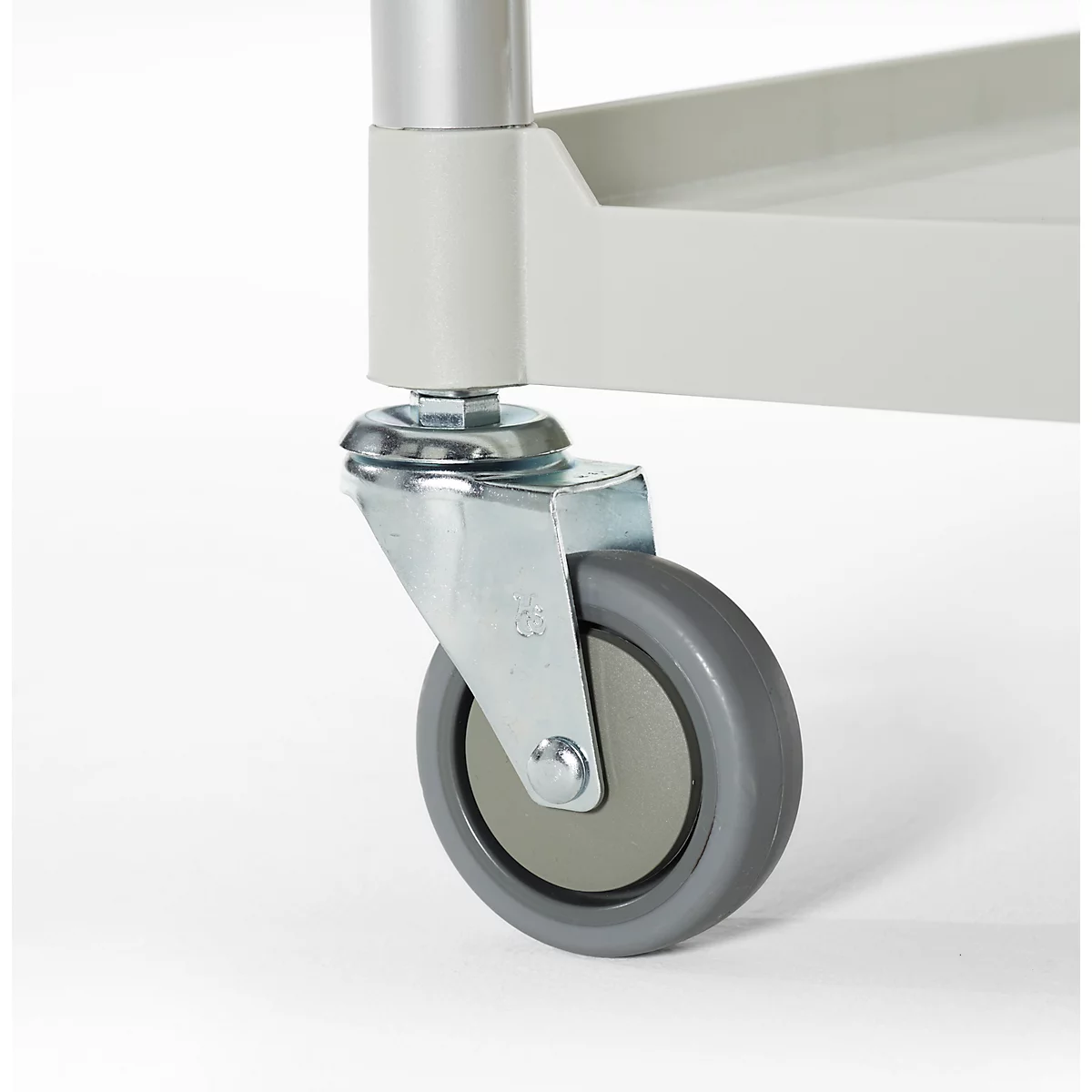 Schäfer Shop Pure Tischwagen, 2 Etagen, bis 200 kg, 2 Schiebebügel, Lenkrollen, Aluminium & Kunststoff, L 850 x B 480 x H 950 mm, Etagen lichtgrau