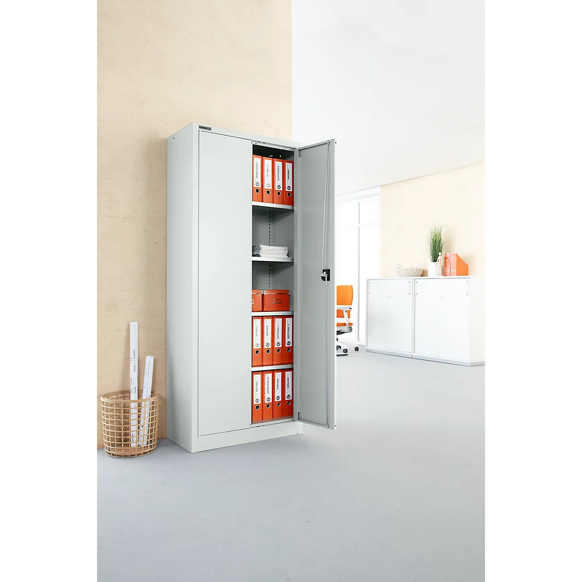 Schäfer Shop Pure Universalschrank, 5 OH, 4 Fachböden, abschließbar, B 800 x T 400 x H 1935 mm, Stahl, lichtgrau RAL 7035/lichtgrau RAL 7035