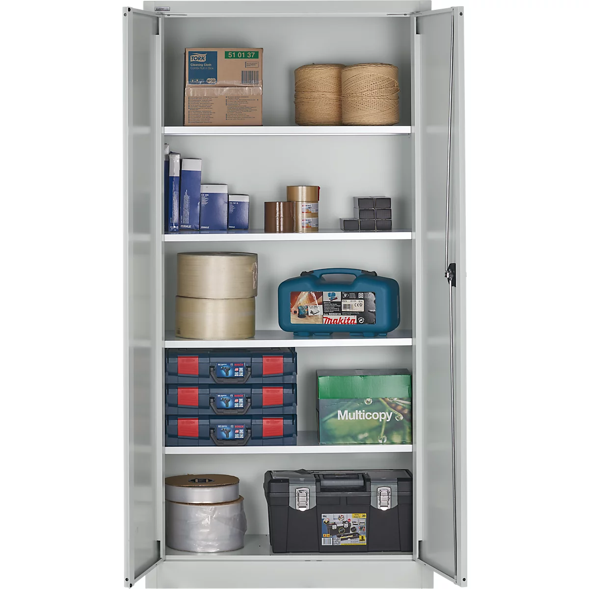 Schäfer Shop Pure universele kast, 5 OH, 4 legborden, afsluitbaar, B 950 x D 400 x H 1935 mm, staal, lichtgrijs RAL 7035/lichtgrijs RAL 7035