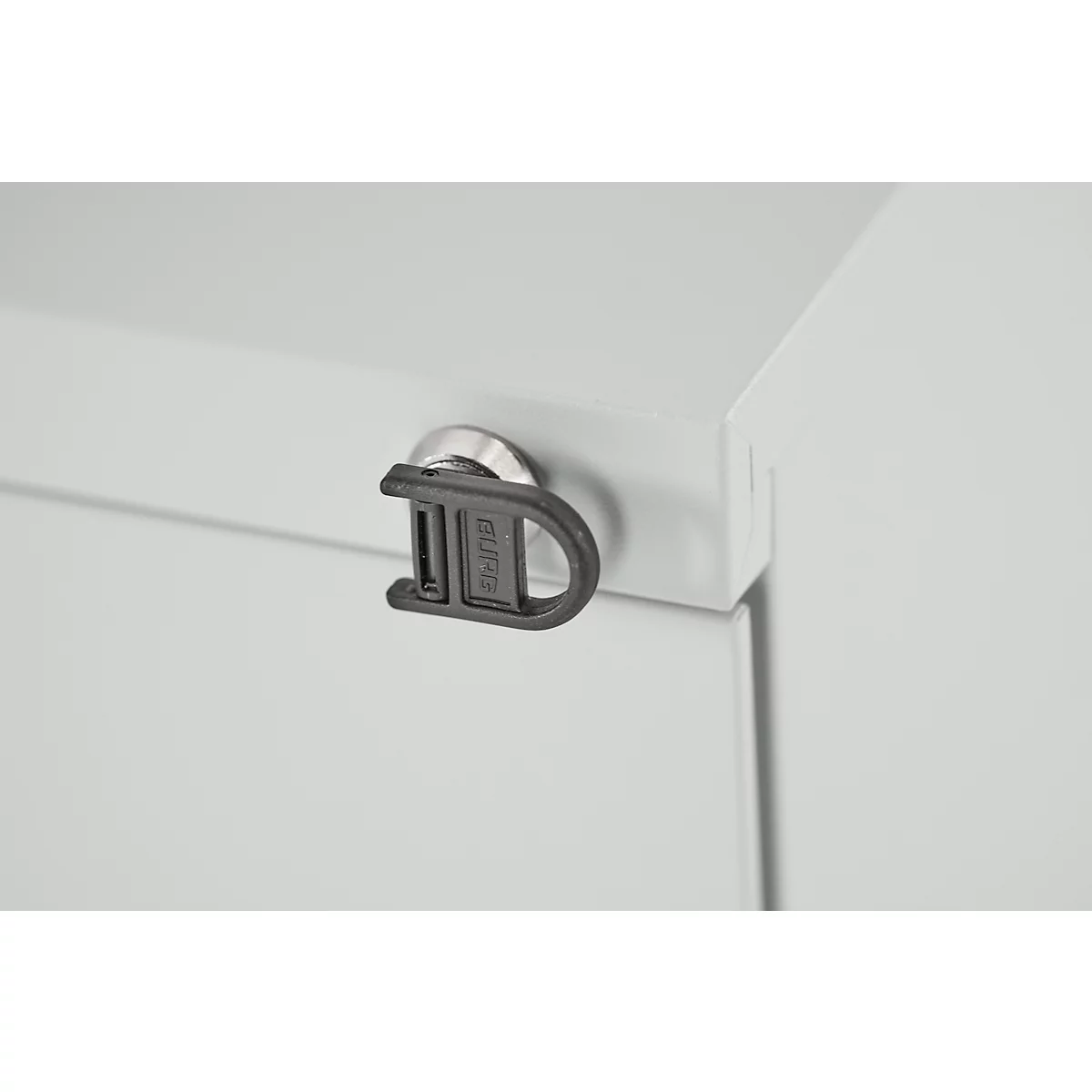 Schäfer Shop Pure verrijdbaar ladeblok, B 390 x D 590 x H 550 mm, 3 schuifladen, greepuitsparing aan de zijkant, afsluitbaar, staal lichtgrijs