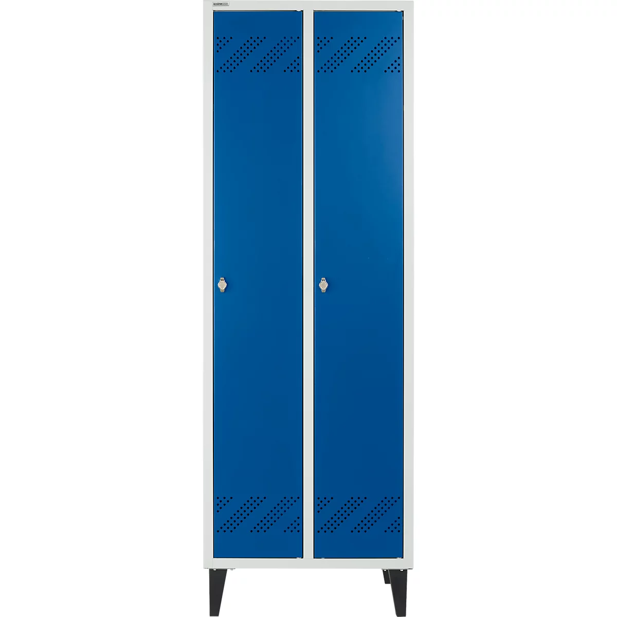 Schäfer Shop Pure Vestiaire, 2 compartiments, sur pieds, serrure à came batteuse, gris clair/bleu gentiane