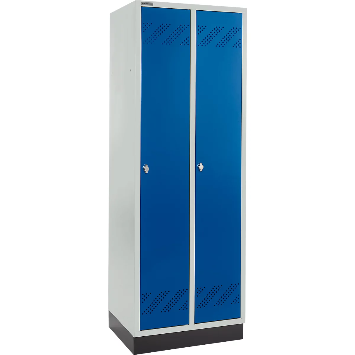 Schäfer Shop Pure Vestiaire, 2 compartiments, sur socle, serrure à came batteuse, gris clair/bleu gentiane
