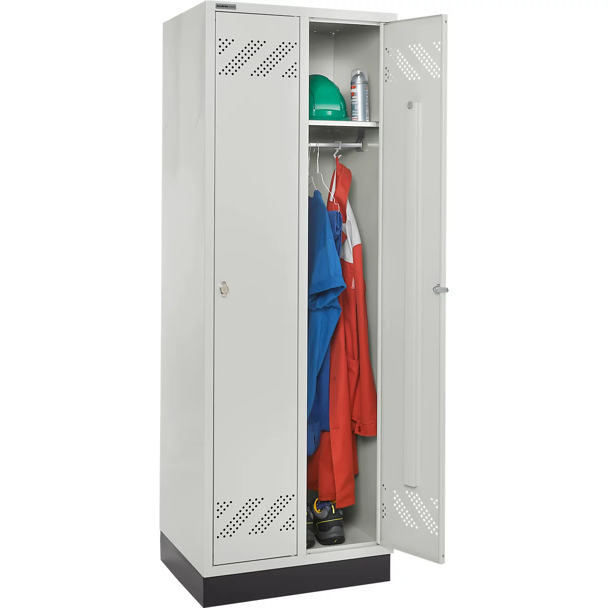 Schäfer Shop Pure Vestiaire, 2 compartiments, sur socle, serrure à came batteuse, gris clair/gris clair