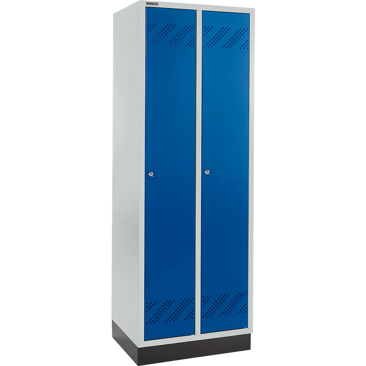 Schäfer Shop Pure Vestiaire, 2 compartiments, sur socle, serrure à cylindre, gris clair/bleu gentiane