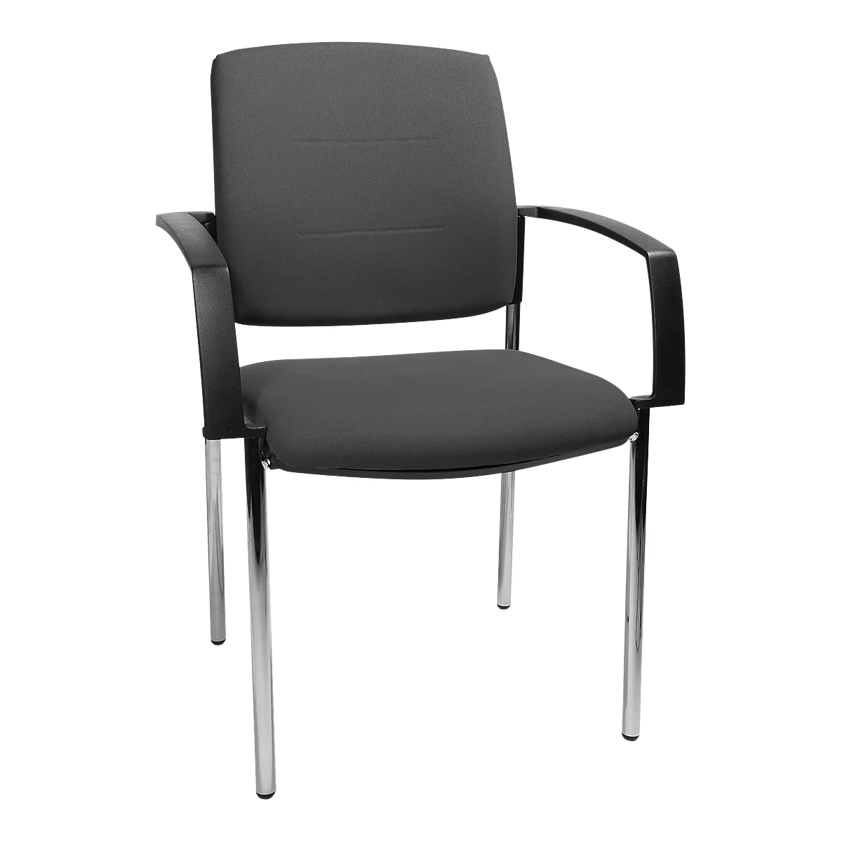 Gray office chair with armrests and metal legs.