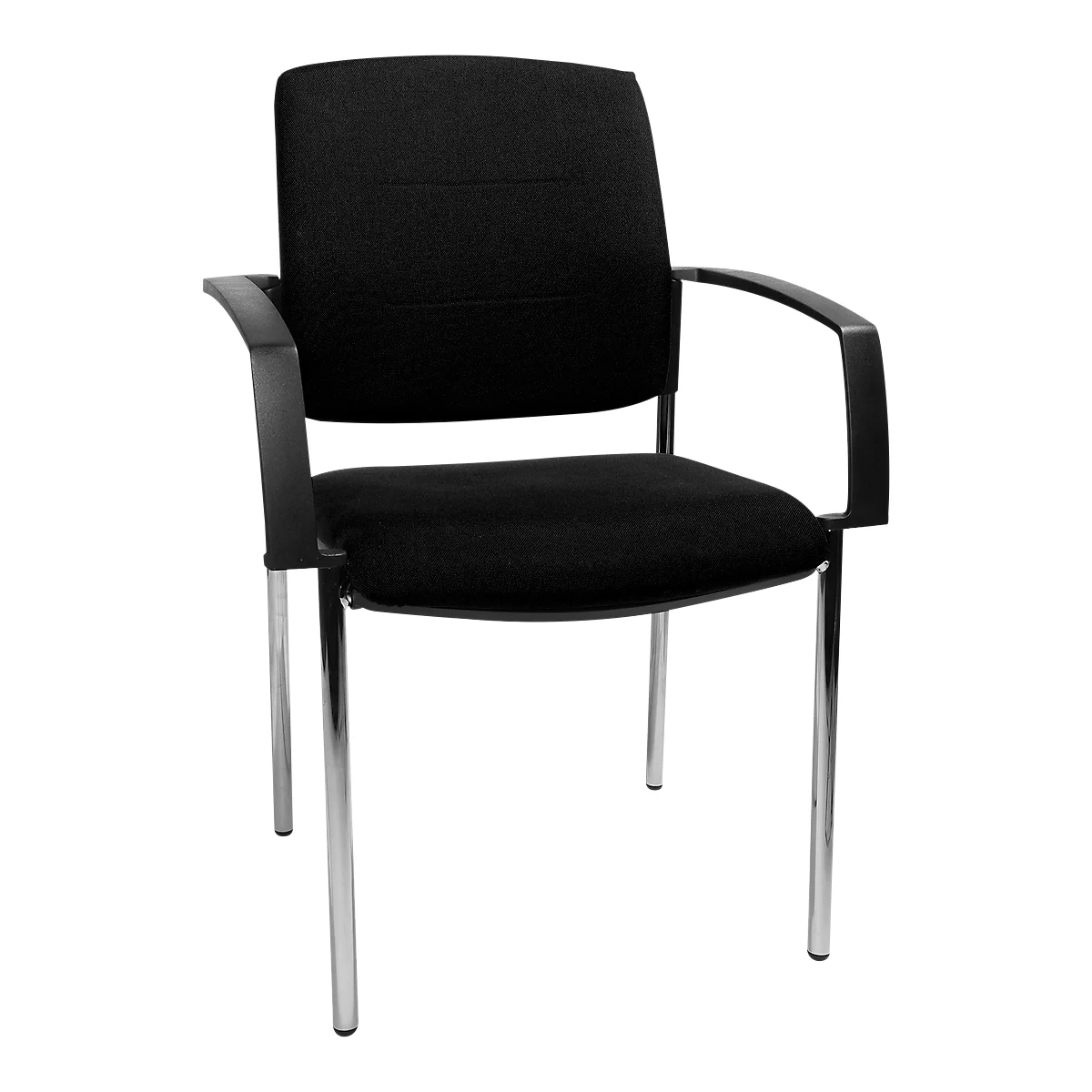 Black office chair with armrests and silver legs.