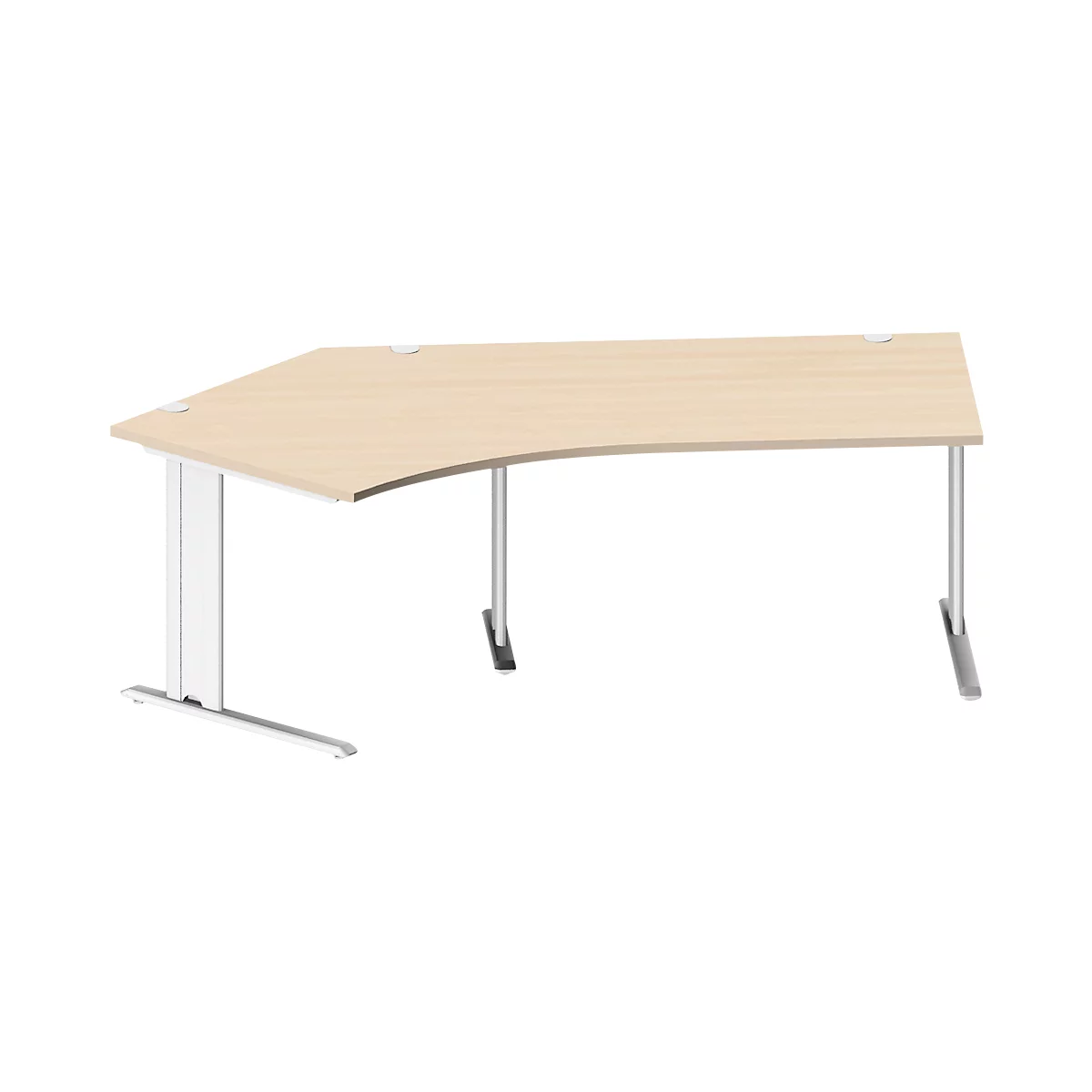 Schäfer Shop Pure Winkelschreibtisch PLANOVA BASIC, 135° Winkel links, C-Fuß, B 2165 x T 800/800 x H 717 mm, Ahorn/weiß + Kabelkanal