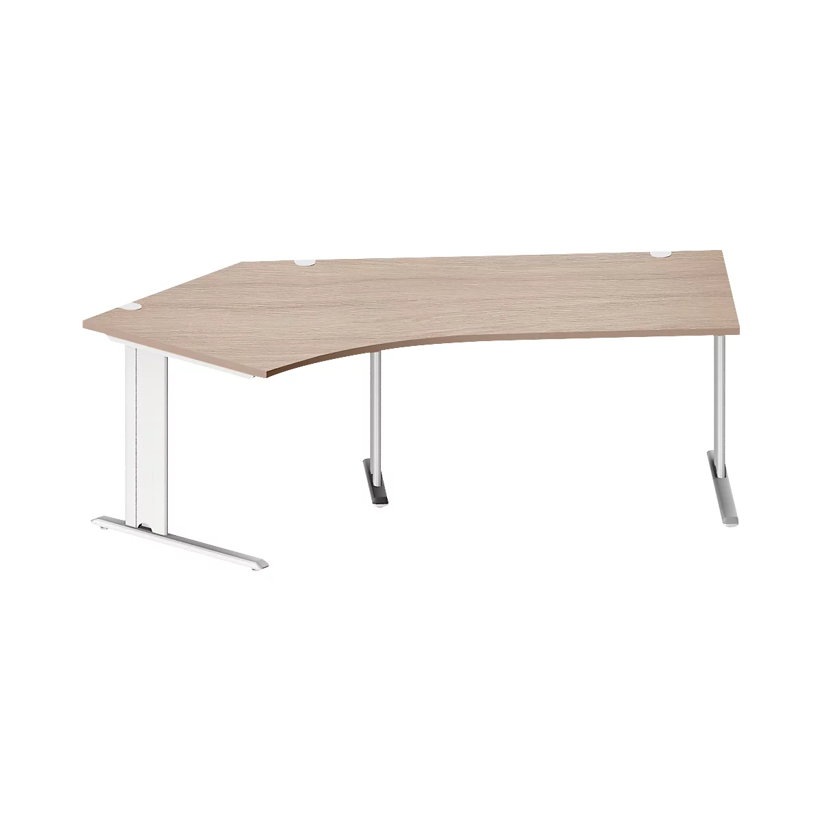 Schäfer Shop Pure Winkelschreibtisch PLANOVA BASIC, 135° Winkel links, C-Fuß, B 2165 x T 800/800 x H 717 mm, Eiche/weiß + Kabelkanal