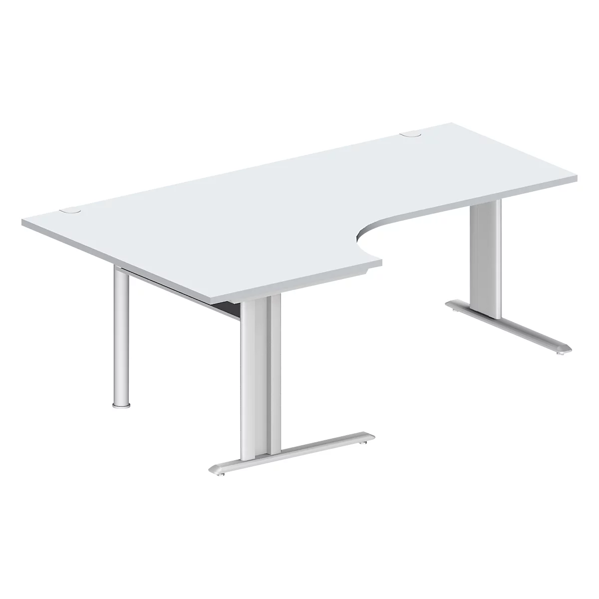 Schäfer Shop Pure Winkelschreibtisch PLANOVA BASIC, 90° Winkel links, C-Fuß, B 2000 x T 1200/800 x H 717 mm, lichtgrau/weiß + Kabelkanal