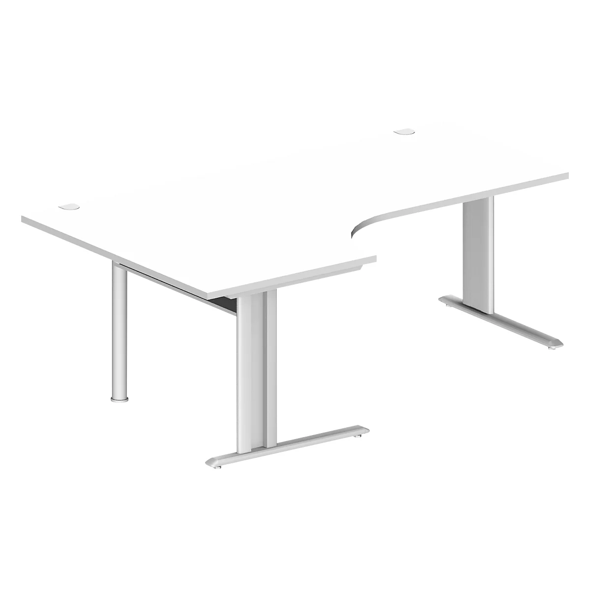 Schäfer Shop Pure Winkelschreibtisch PLANOVA BASIC, 90° Winkel links, C-Fuß, B 2000 x T 1200/800 x H 717 mm, weiß + Kabelkanal