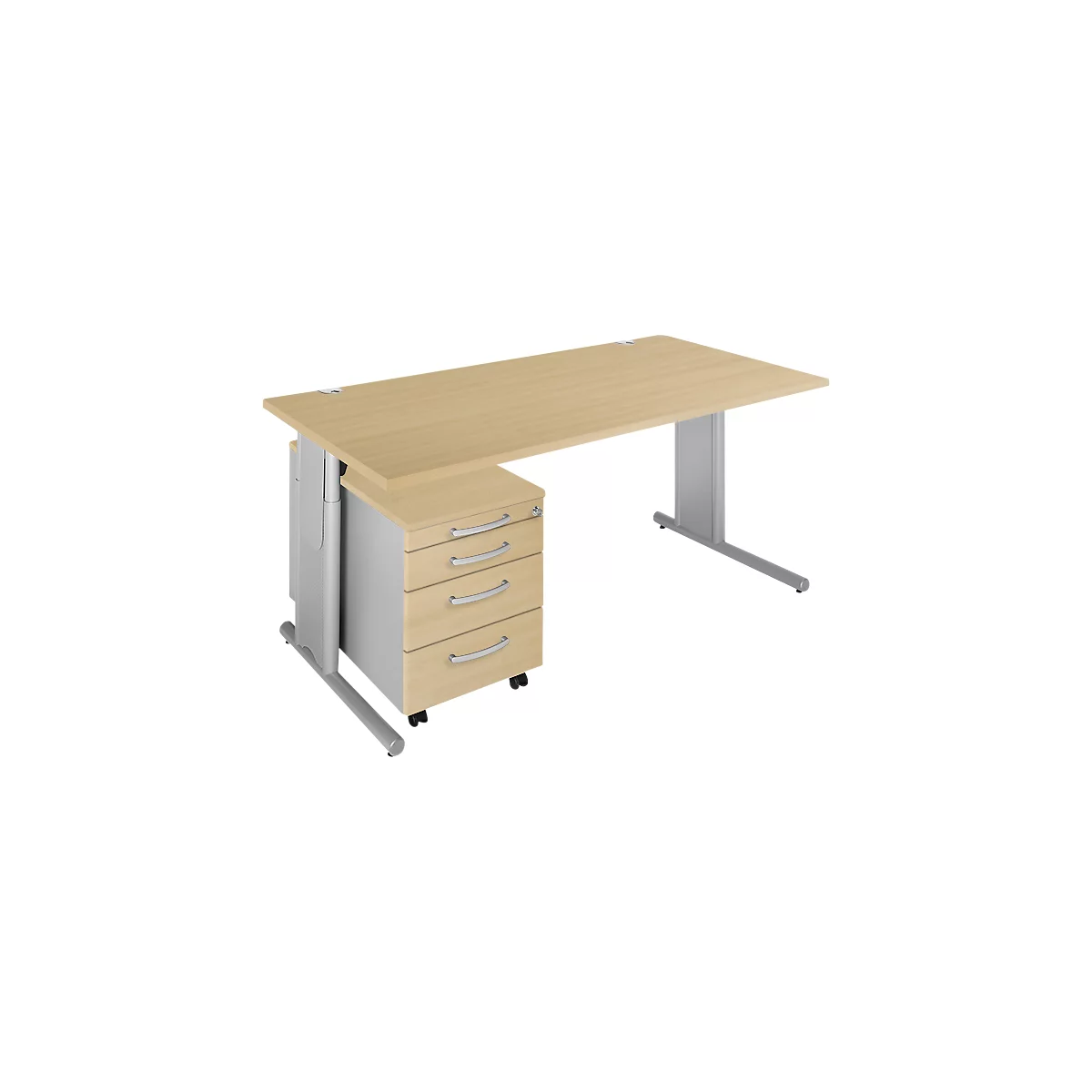 Schäfer Shop Select 2-delige kantoormeubelset COMBITEC, bureau, B 1600 mm, ahorn/wit aluminium + verrijdbaar ladeblok 1233