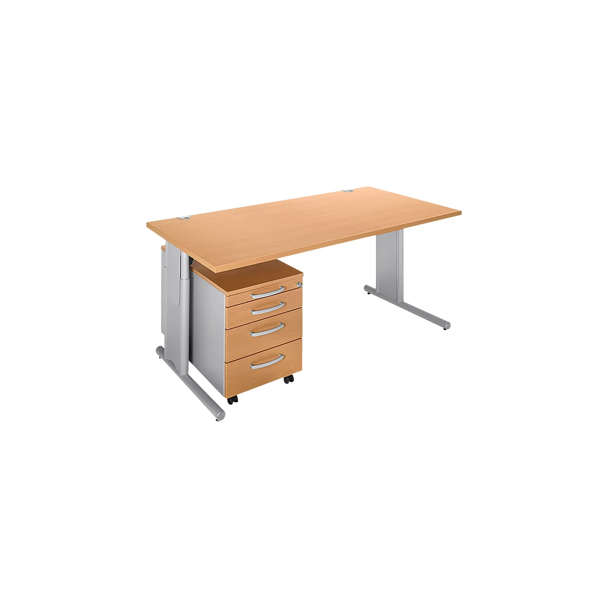 Schäfer Shop Select 2-delige kantoormeubelset COMBITEC, bureau, B 1600 mm, beuken/wit aluminium + verrijdbaar ladeblok 1233