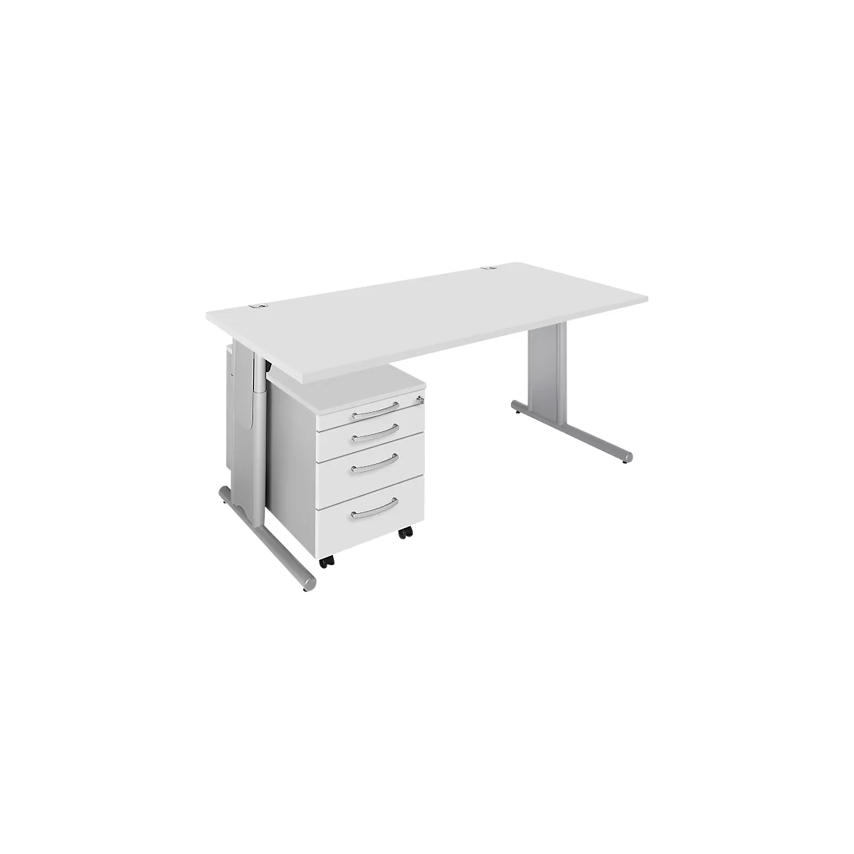 Schäfer Shop Select 2-delige kantoormeubelset COMBITEC, bureau, B 1600 mm, lichtgrijs/wit aluminium + verrijdbaar ladeblok 1233