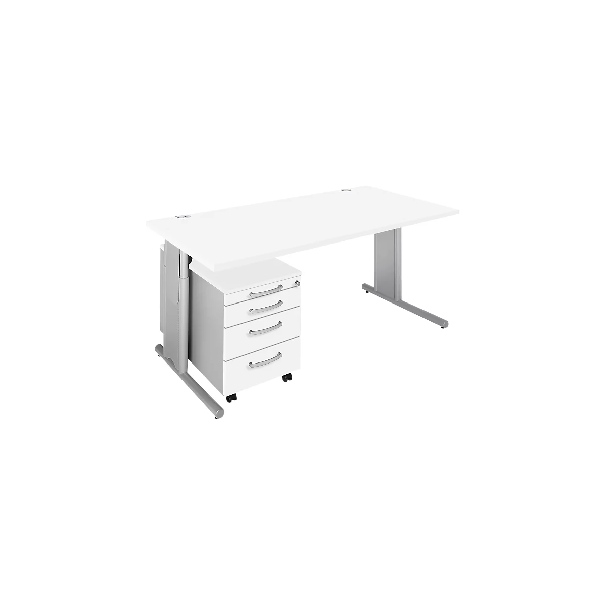 Schäfer Shop Select 2-delige kantoormeubelset COMBITEC, bureau, B 1600 mm, wit/wit aluminium + verrijdbaar ladeblok 1233