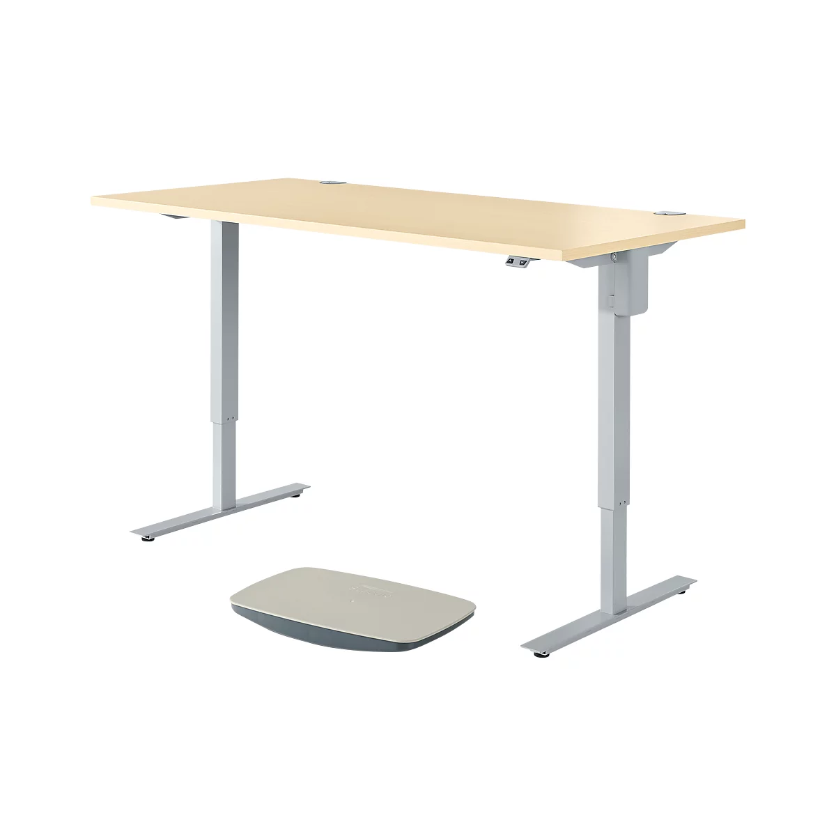 Schäfer Shop Select 2-tlg. Büromöbel-Set, Schreibtisch START UP, elektrisch höhenverstellbar, Ahorn/weißaluminium 