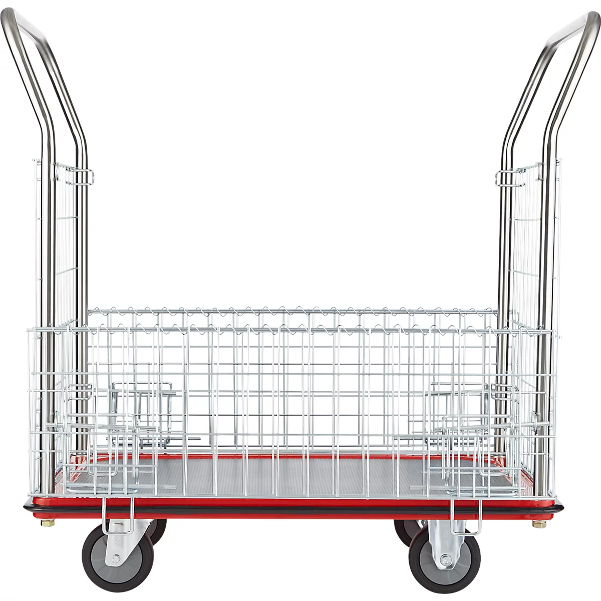 Schäfer Shop Select 213 Premium platformwagen met netframe, tot 370 kg, randbescherming, rubberen mat, zwart/rood