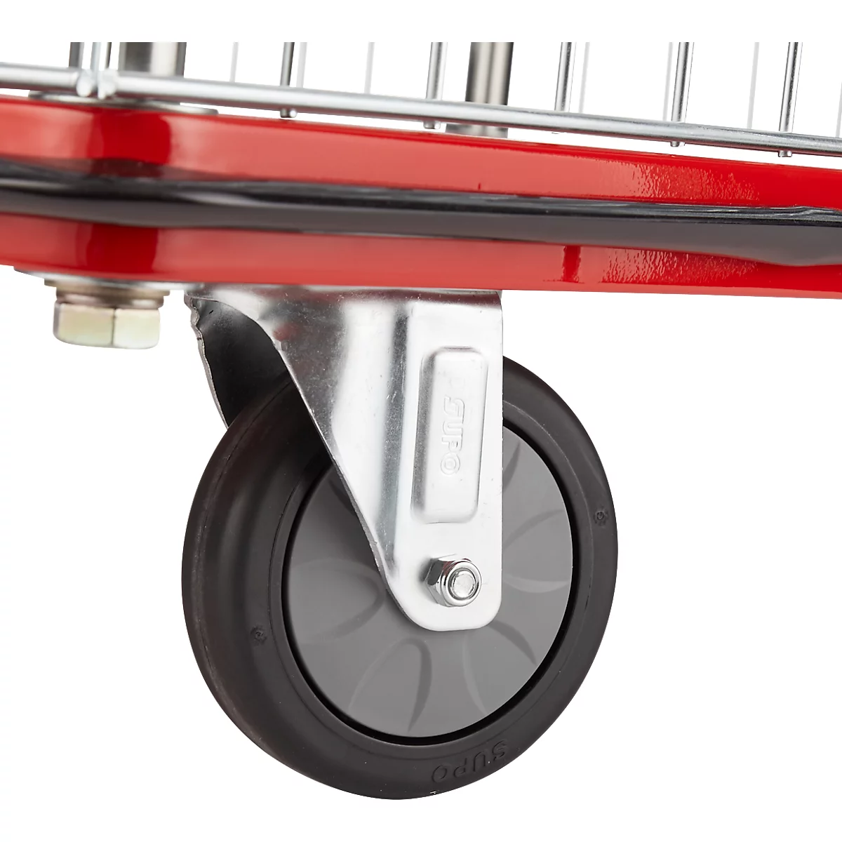 Schäfer Shop Select 213 Premium platformwagen met netframe, tot 370 kg, randbescherming, rubberen mat, zwart/rood
