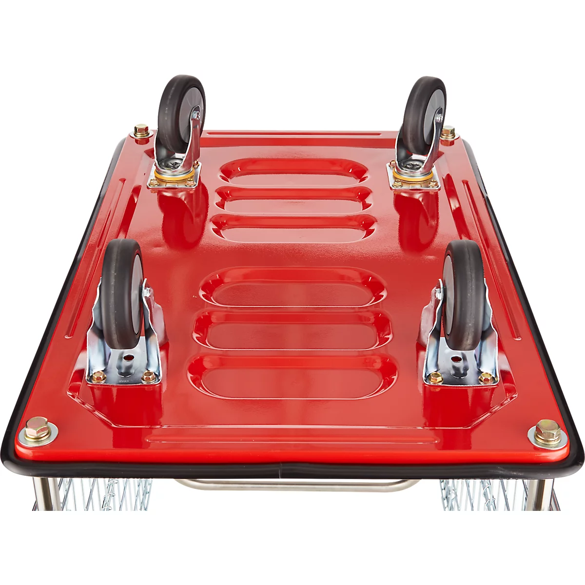 Schäfer Shop Select 213 Premium platformwagen met netframe, tot 370 kg, randbescherming, rubberen mat, zwart/rood