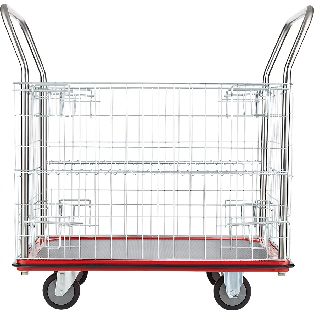Schäfer Shop Select 213 Premium Plattformwagen mit Gitterrahmen, bis 370 kg, Kantenschutz, Gummimatte, schwarz/rot