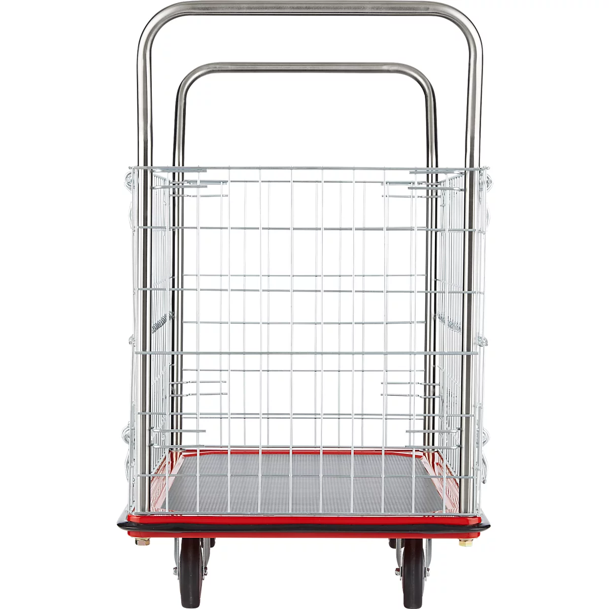 Schäfer Shop Select 213 Premium Plattformwagen mit Gitterrahmen, bis 370 kg, Kantenschutz, Gummimatte, schwarz/rot