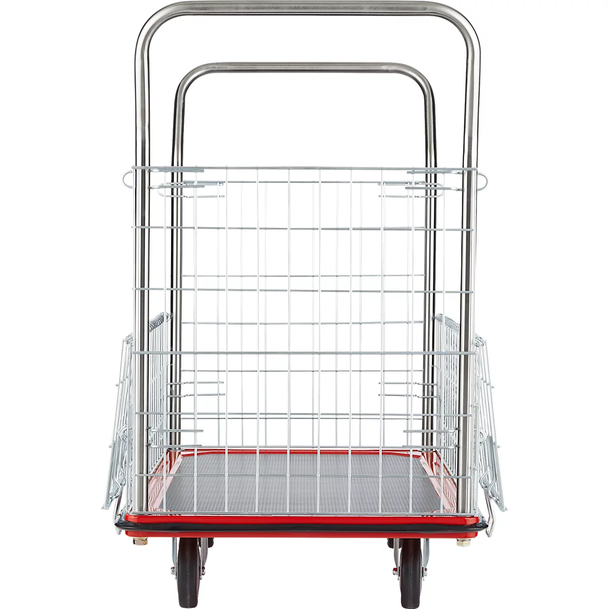 Schäfer Shop Select 213 Premium Plattformwagen mit Gitterrahmen, bis 370 kg, Kantenschutz, Gummimatte, schwarz/rot