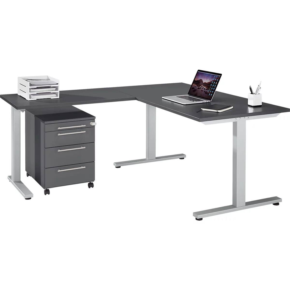 Schäfer Shop Select 3-delige kantoormeubelset Start Off bureau, rechthoekig, T-poot, B 1800 x D 800 x H 735 mm 