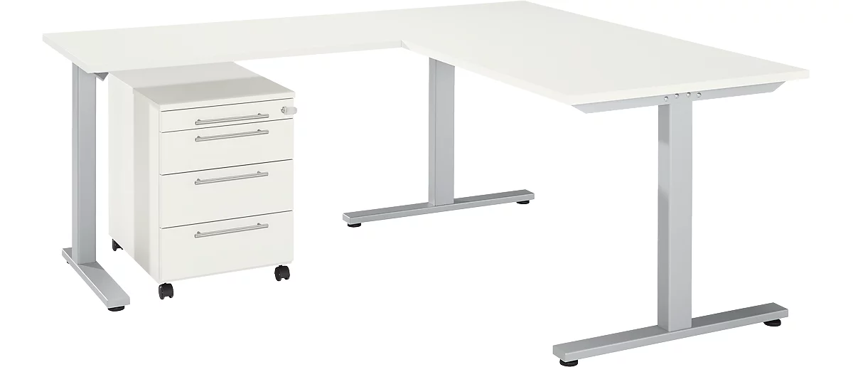 Schäfer Shop Select 3-tlg. Büromöbelset Schreibtisch Start Off, Rechteck, T-Fuß, B 1800 x T 800 x H 735 mm 