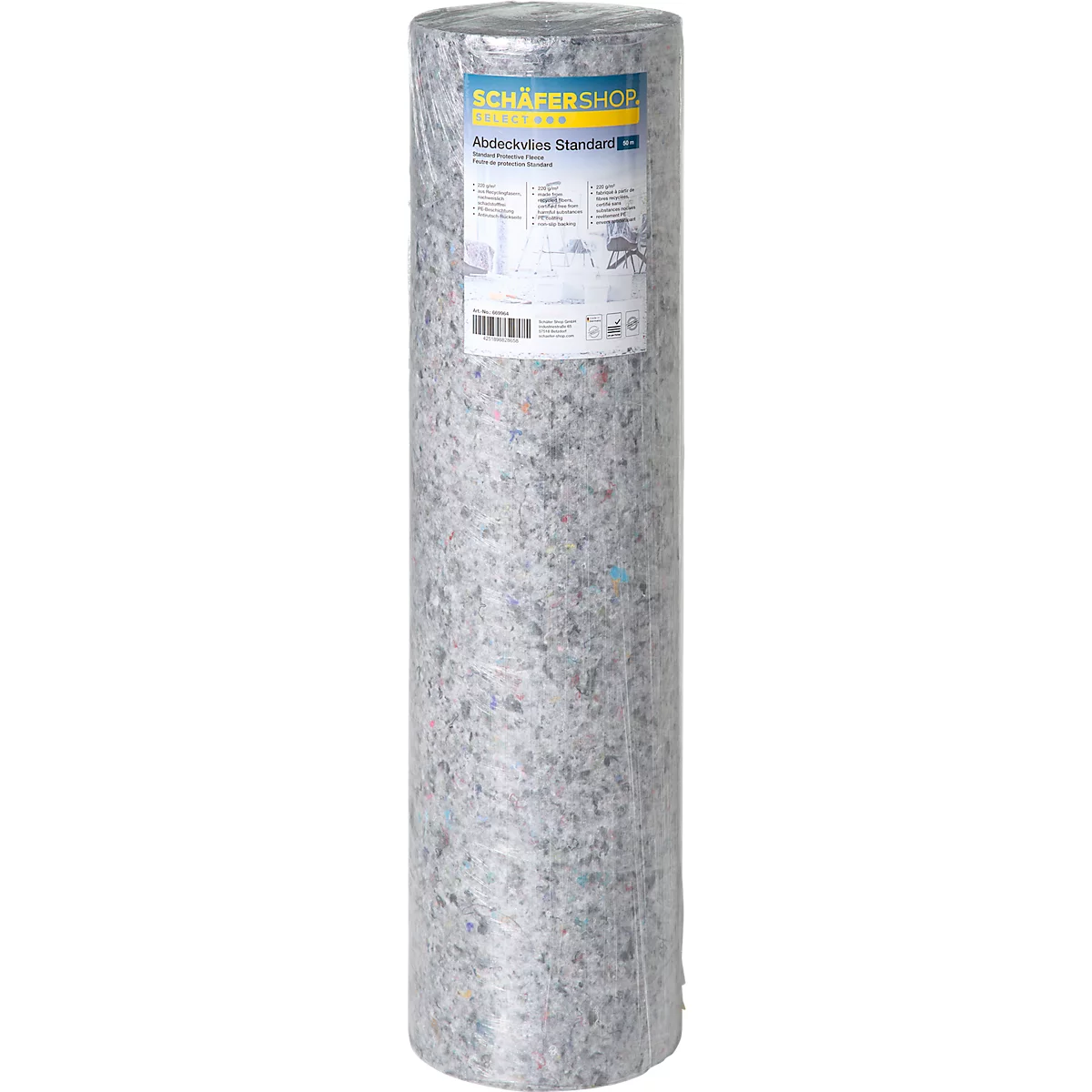 Eine Rolle Schäfer Shop Abdeckvlies Standard in Schutzfolie verpackt.