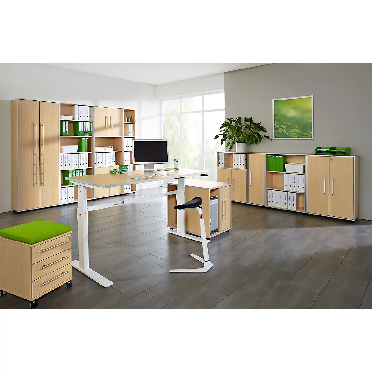 Schäfer Shop Select Aktenschrank Moxxo IQ, Holz, 2 Böden, 3 OH, B 801 x T 362 x H 1115 mm, abschließbar, lichtgrau