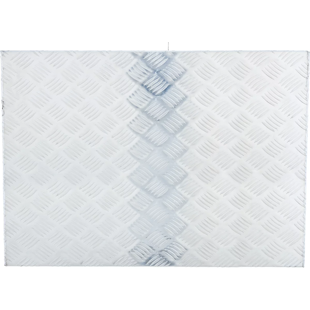 Metallplatte mit Riffelblechmuster, helle Oberfläche, diagonale Mittelspur.