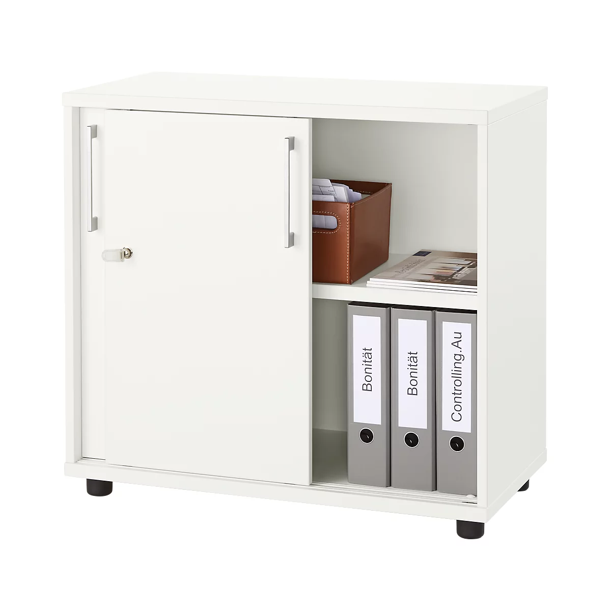 Schäfer Shop Select Anstellschiebetürenschrank, aus Holz, 2 Fachböden, B 800 mm x T 421 x H 750 mm, weiß