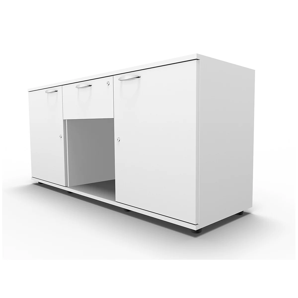 Schäfer Shop Select Aparador, 2 puertas + cajón, con cerradura, tablero aglomerado, An 1500 x P 420 x Al 663 mm, blanco