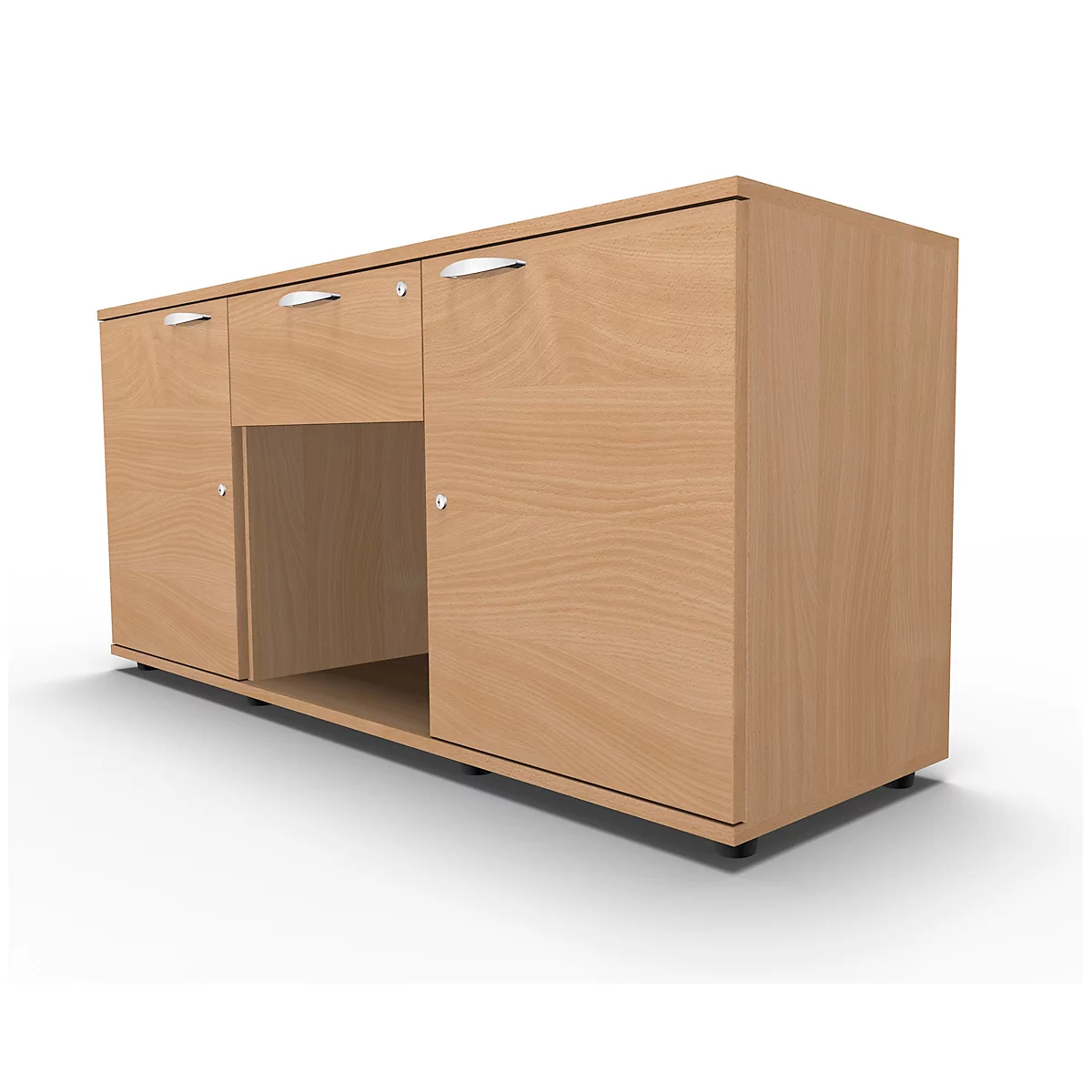 Schäfer Shop Select Aparador, 2 puertas + cajón, con cerradura, tablero aglomerado, An 1500 x P 420 x Al 663 mm, haya