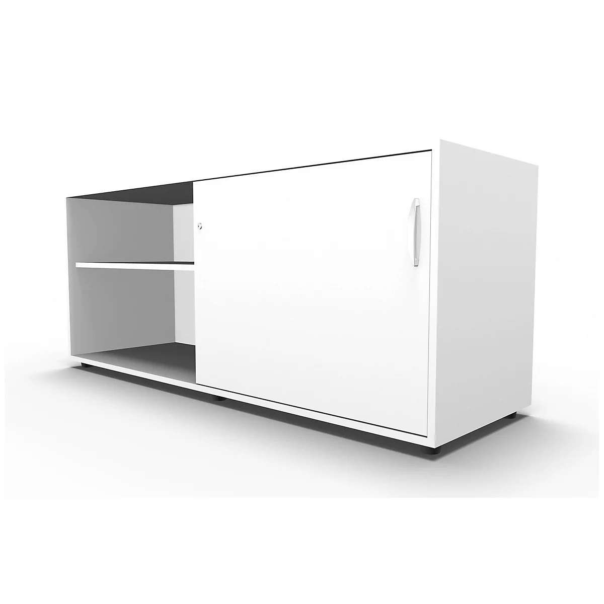 Schäfer Shop Select Aparador, con puerta corredera, con cerradura, tablero aglomerado, An 1600 x P 500 x Al 663 mm, adosable a la derecha, blanco