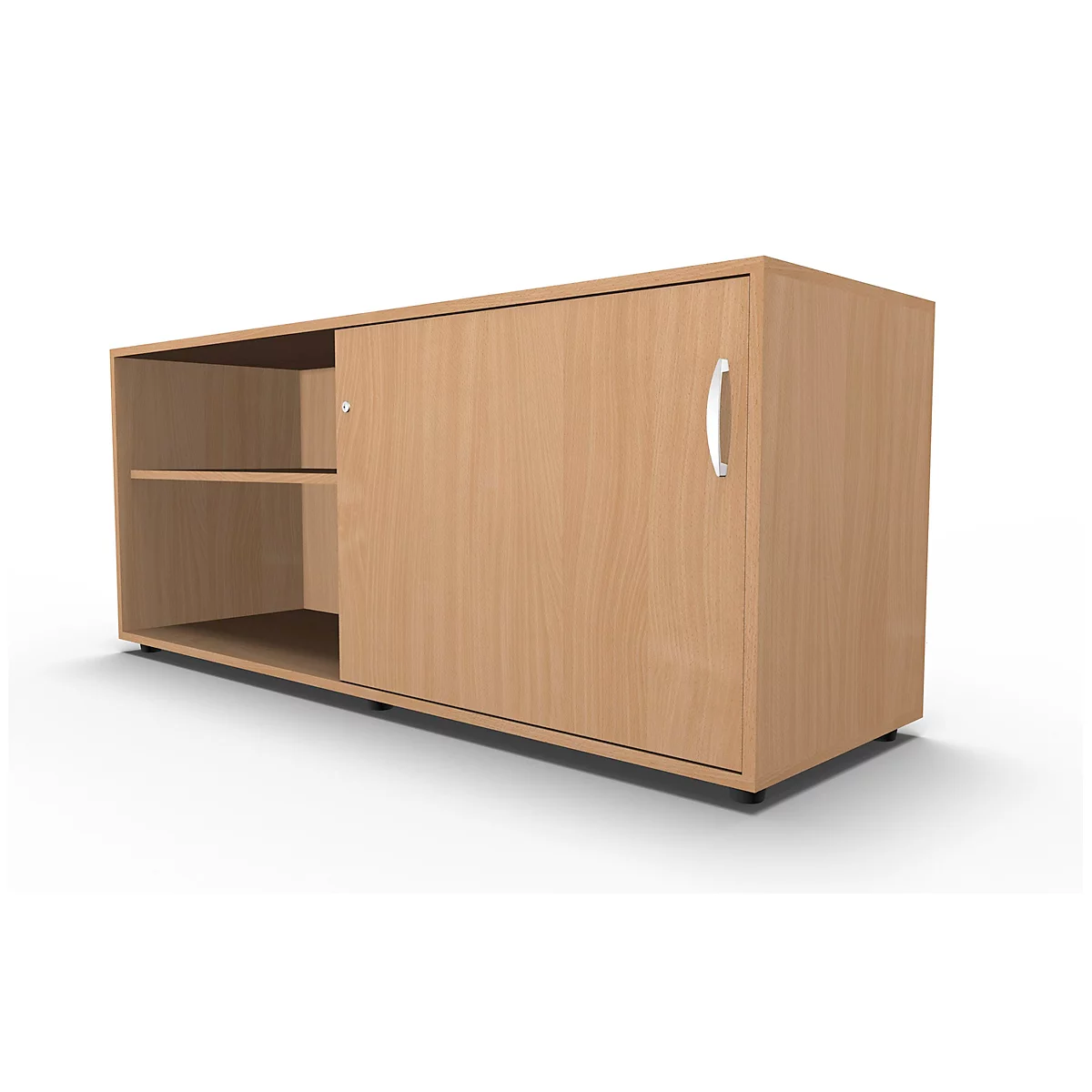 Schäfer Shop Select Aparador, con puerta corredera, con cerradura, tablero aglomerado, An 1600 x P 500 x Al 663 mm, adosable a la derecha, haya