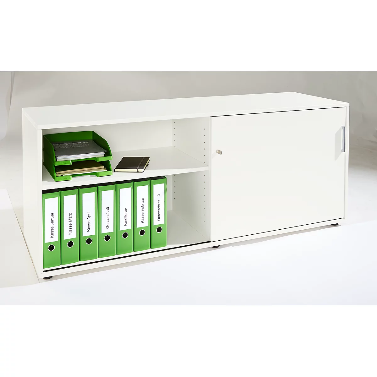 Schäfer Shop Select Aparador, con puerta corredera, con cerradura, tablero aglomerado, An 1600 x P 500 x Al 663 mm, adosable a la izquierda, blanco