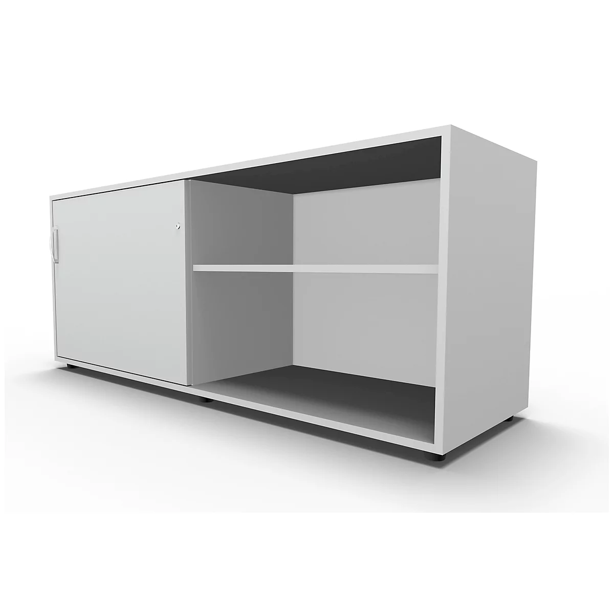 Schäfer Shop Select Aparador, con puerta corredera, con cerradura, tablero aglomerado, An 1600 x P 500 x Al 663 mm, adosable a la izquierda, gris luminoso