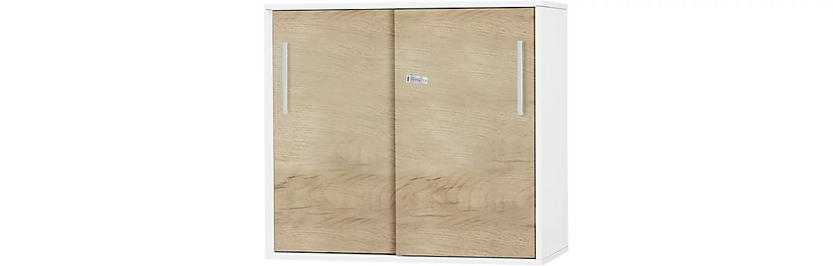 Schäfer Shop Select Armario auxiliar/superior de puertas correderas SET UP, 2 AA, An 800 x P 420 x Al 726 mm, blanco/roble 