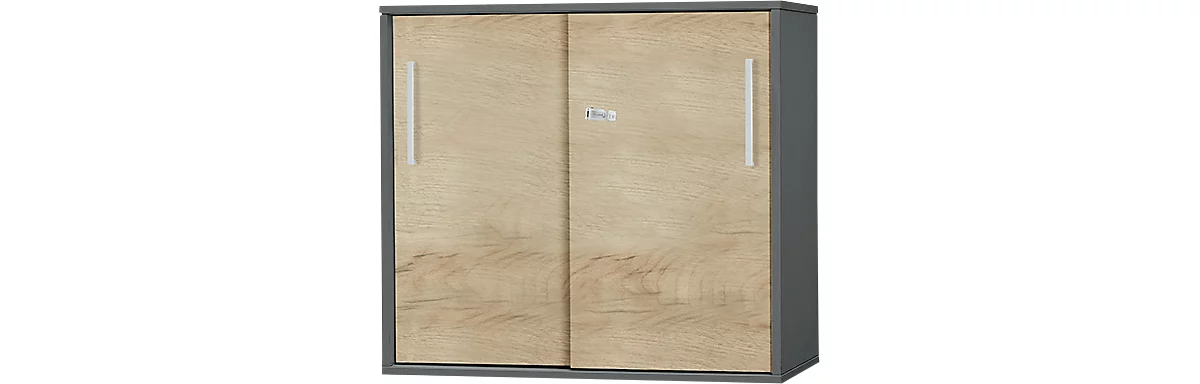 Schäfer Shop Select Armario auxiliar/superior de puertas correderas SET UP, 2 AA, An 800 x P 420 x Al 726 mm, grafito/roble 