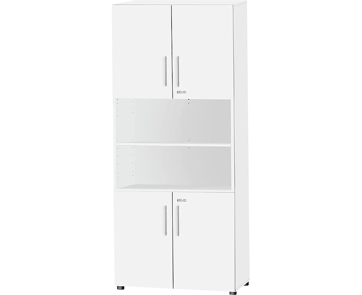 Schäfer Shop Select armario combinado Start Off, 6 OH, 4 OH c. puerta, con cerradura, ancho 800 x fondo 420 x alto 2240 mm, blanco/blanco