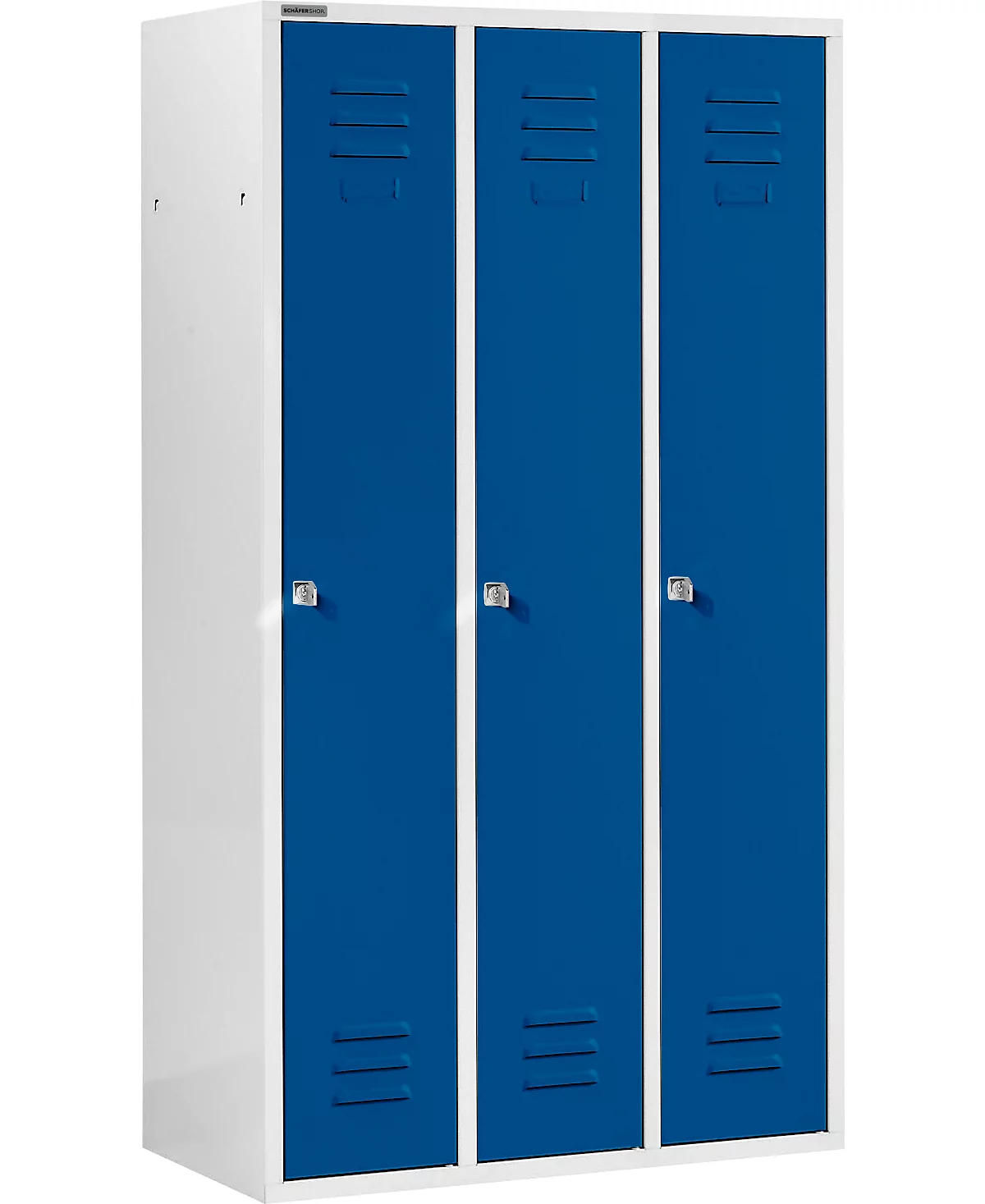 Schäfer Shop Select Armario con 3 compartimentos, cerradura de cilindro, gris claro/azul genciana