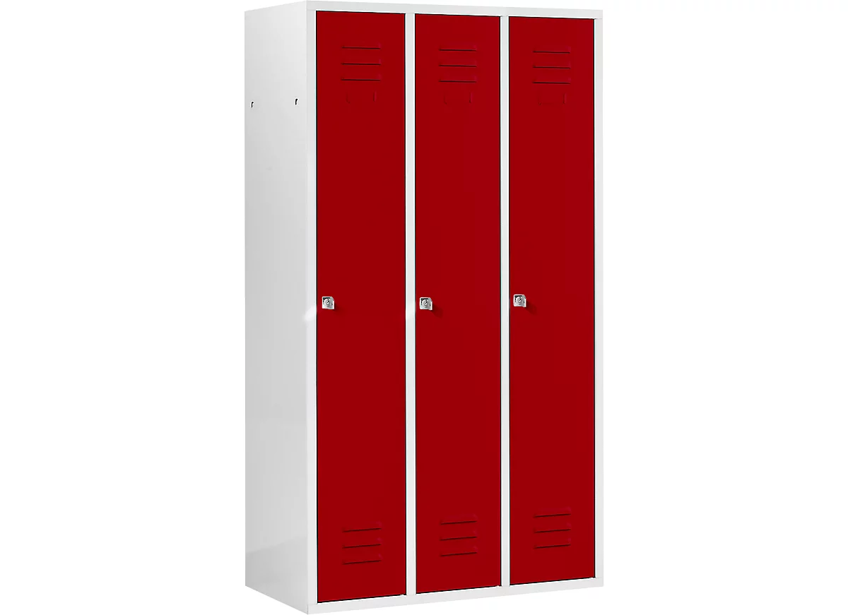 Schäfer Shop Select Armario con 3 compartimentos, cerradura de cilindro, gris claro/rojo