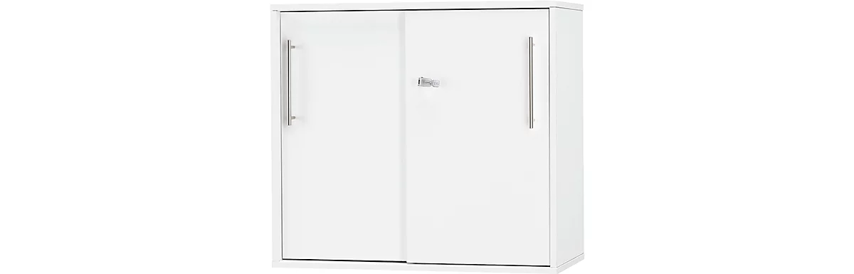 Schäfer Shop Select armario con puerta corredera Start Off, a la altura de la mesa, con cerradura, ancho 800 x fondo 420 x alto 726 mm, blanco/blanco 