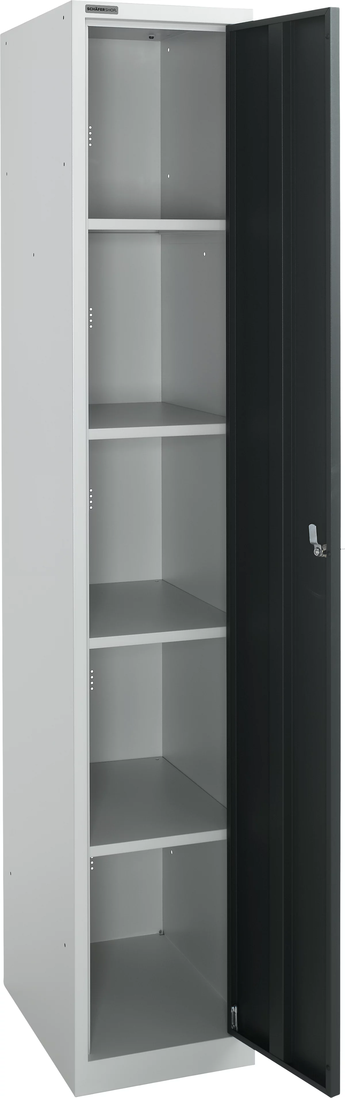 Schäfer Shop Select Armario de guardarropa, 1 compartimento de 350 mm de ancho, 5 compartimentos con 4 estantes, con cerradura, aluminio blanco/antracita