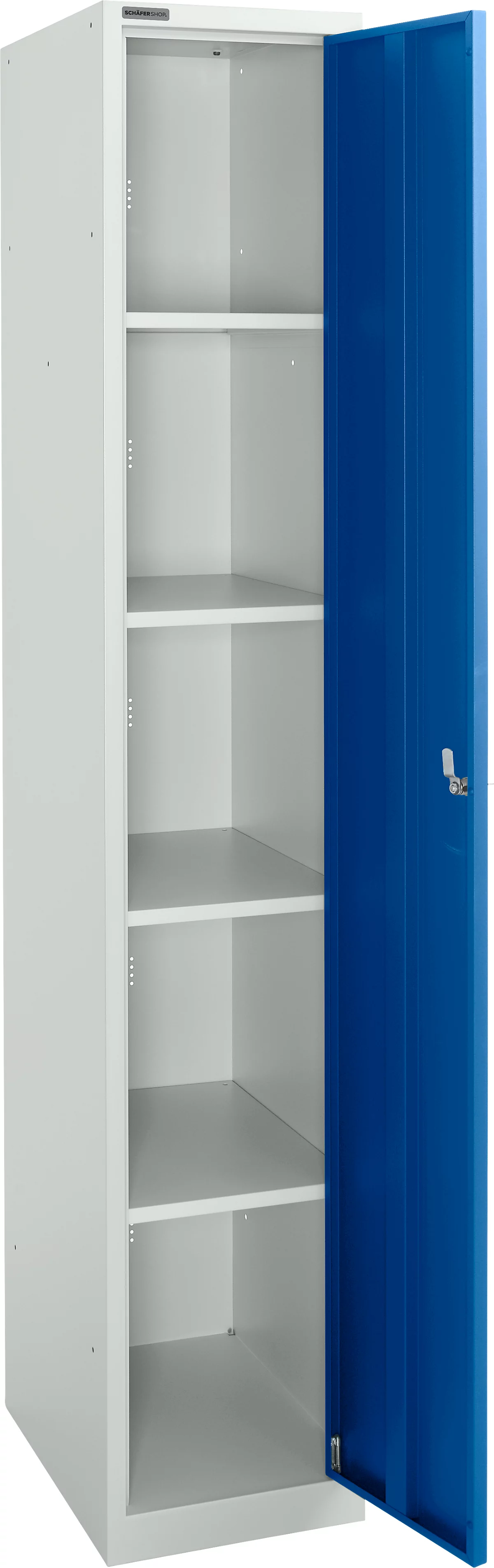 Schäfer Shop Select Armario de guardarropa, 1 compartimento de 350 mm de ancho, 5 compartimentos con 4 estantes, con cerradura, gris claro/azul genciana