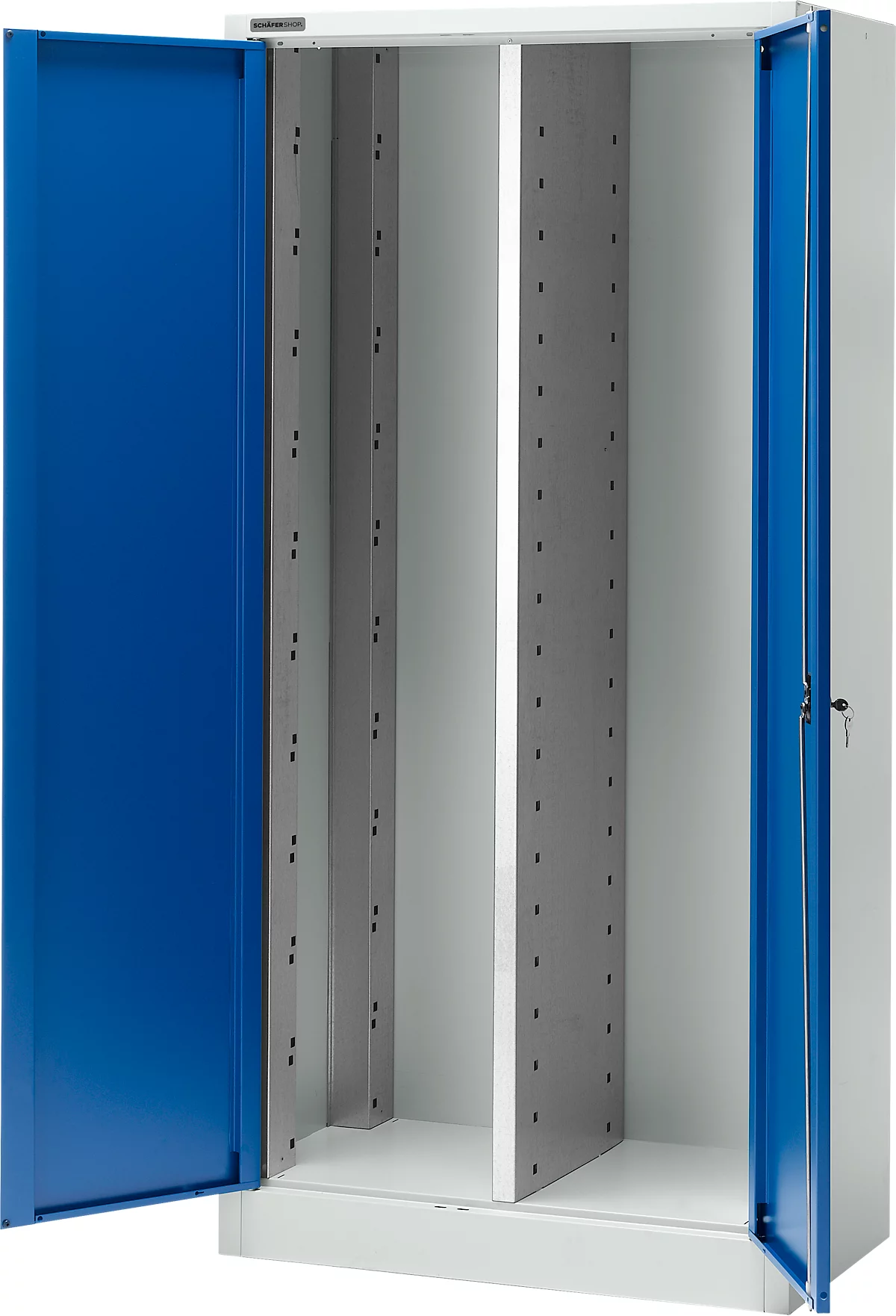 Schäfer Shop Select Armario de material MS 2509, con panel central, carcasa vacía, ancho 950 x fondo 500 x alto 1935 mm, chapa fina, gris claro/azul benigno