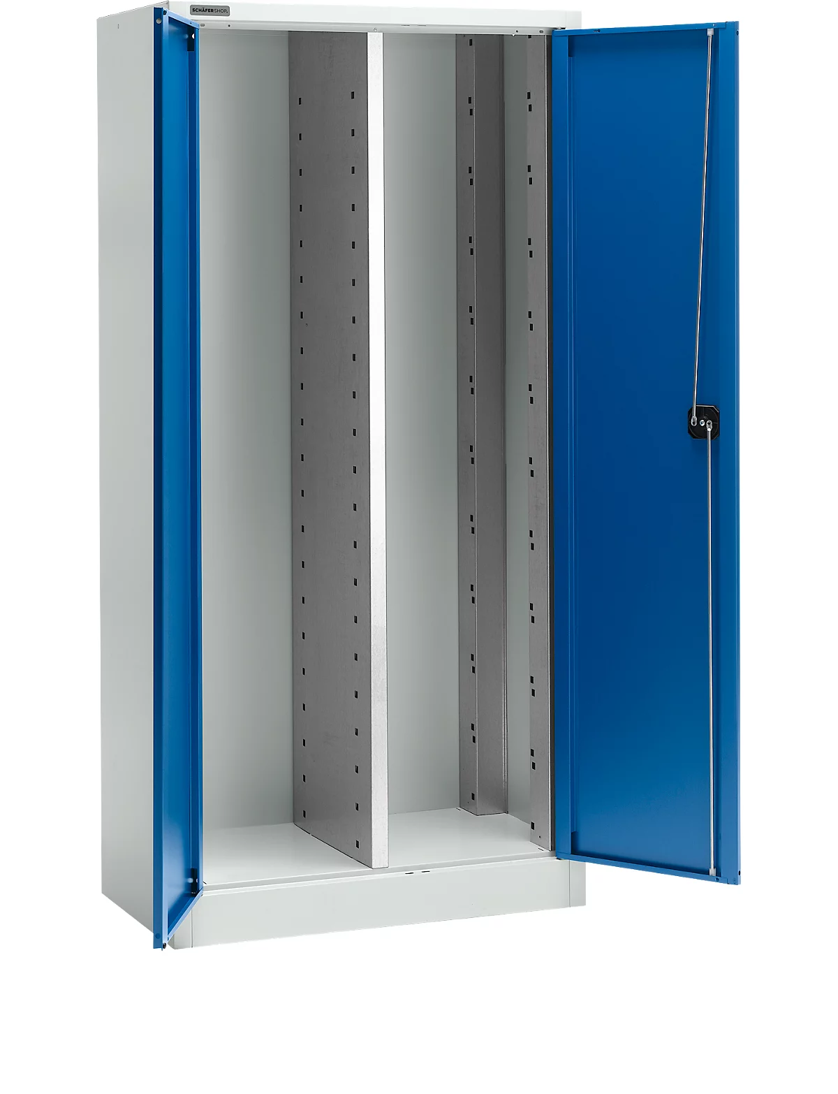 Schäfer Shop Select Armario de material MS 2509, con pared central, carcasa vacía, ancho 950 x fondo 500 x alto 1935 mm, chapa, aluminio blanco/azul marino