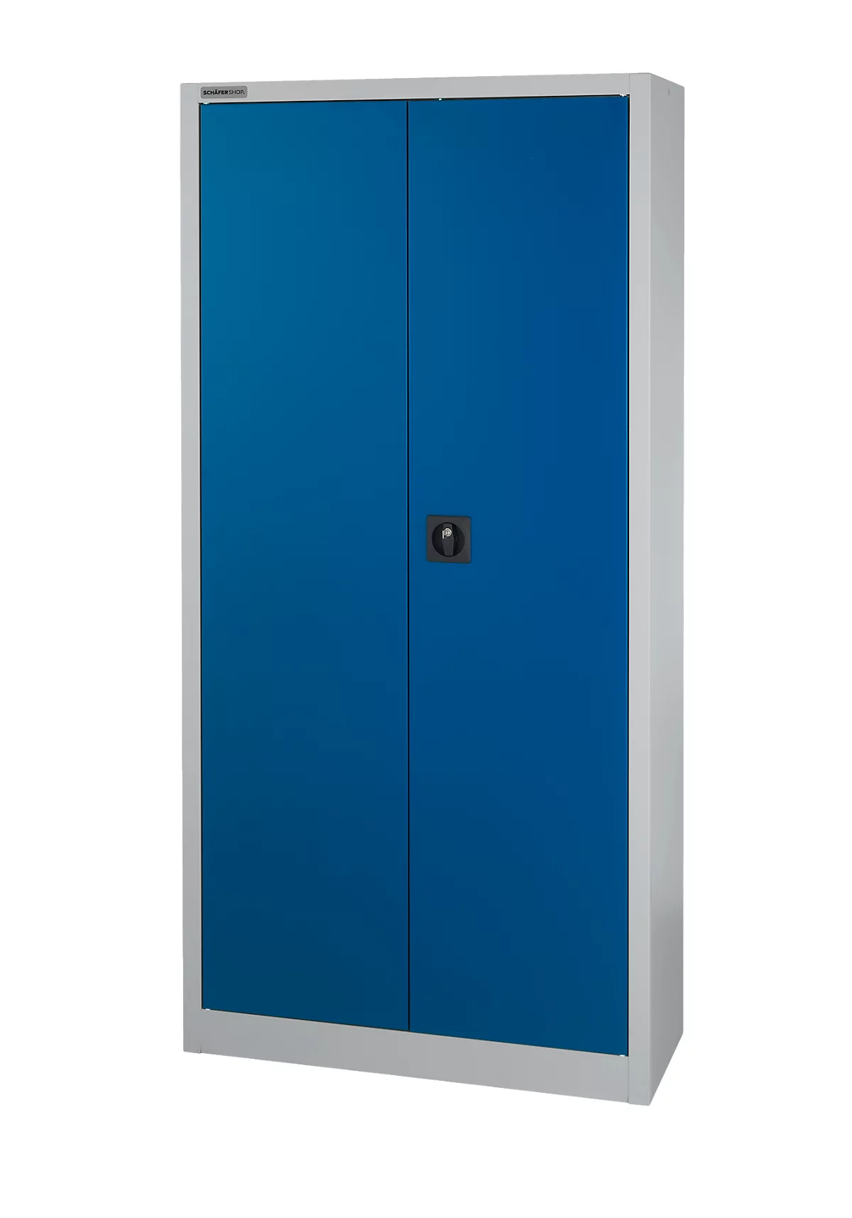Schäfer Shop Select Armario de material MS 2509, con pared central, carcasa vacía, ancho 950 x fondo 500 x alto 1935 mm, chapa, aluminio blanco/azul marino
